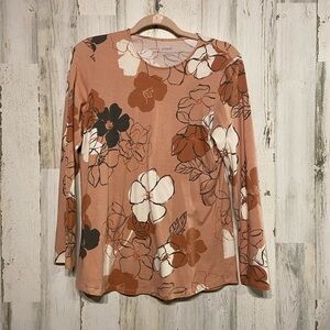 J. Jill Pink Floral Pima Stretch Cotton Shirttail Long Sleeve Tee Small
